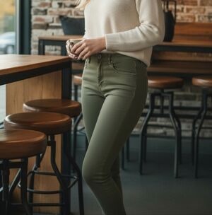 H&M Khaki Green Skinny Ankle Jeans - Regular Waist - Size 28